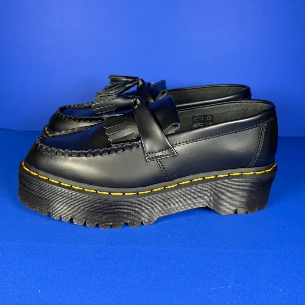 Dr Martens Adrian Quad‎ Shoes Mens 7 Womens 8 Black Leather Platform Tassle